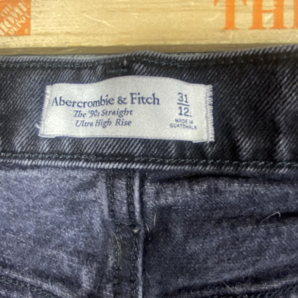 Abercrombie & Fitch 90s Straight Jeans Womens 12/31 Ultra High Rise Rips Fringe - Picture 5 of 12